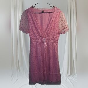 Pink Heart Pattern Sheer Party Dress Size 1X